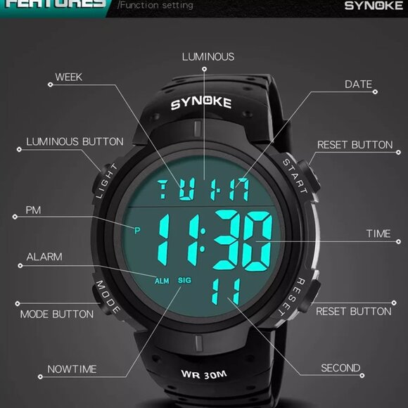 Men's Digital Sports Watches Multifunctional LED Backlight Big Number Watch Gift - Picture 5 of 16